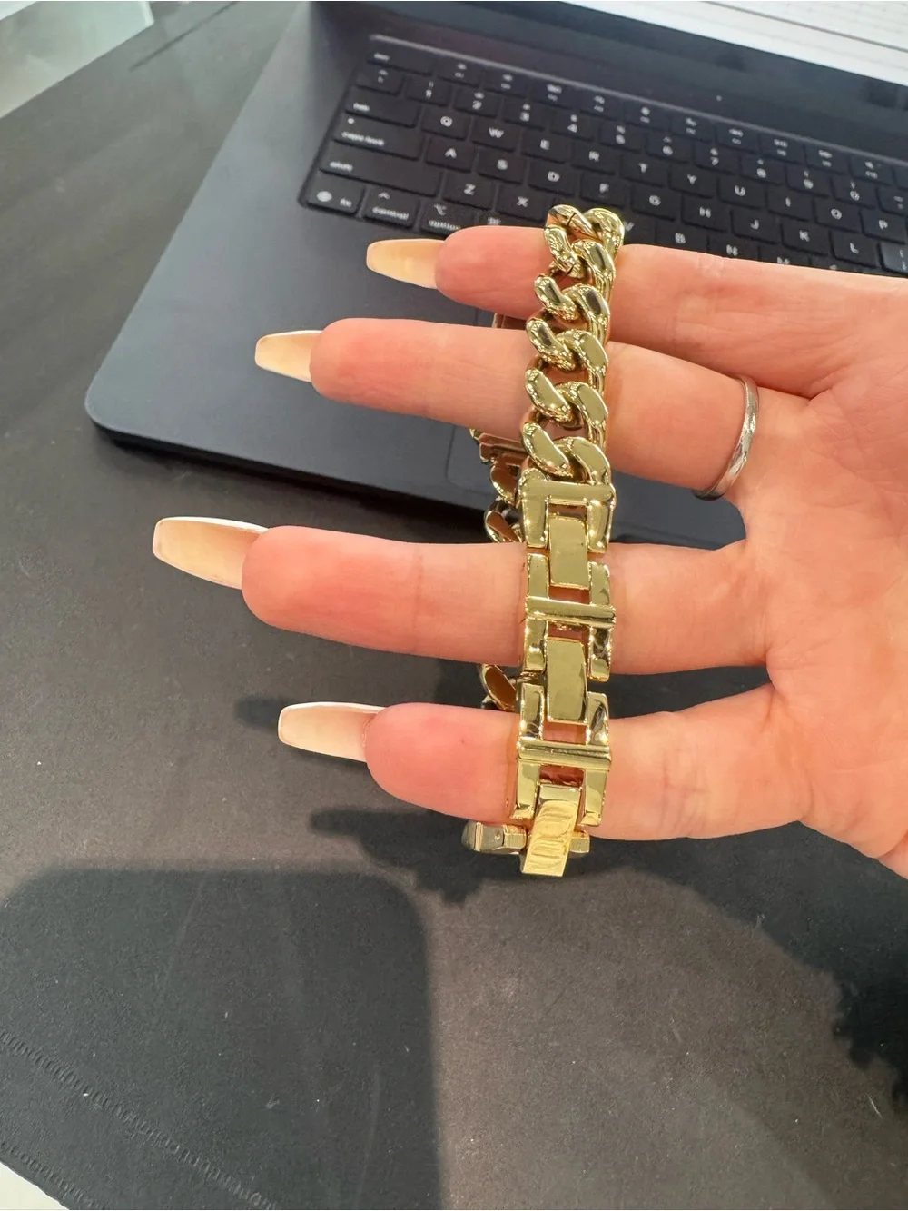 New DMQ Women’s Gold-Tone Rectangular Watch with Rhinestone Bezel and Bracelet